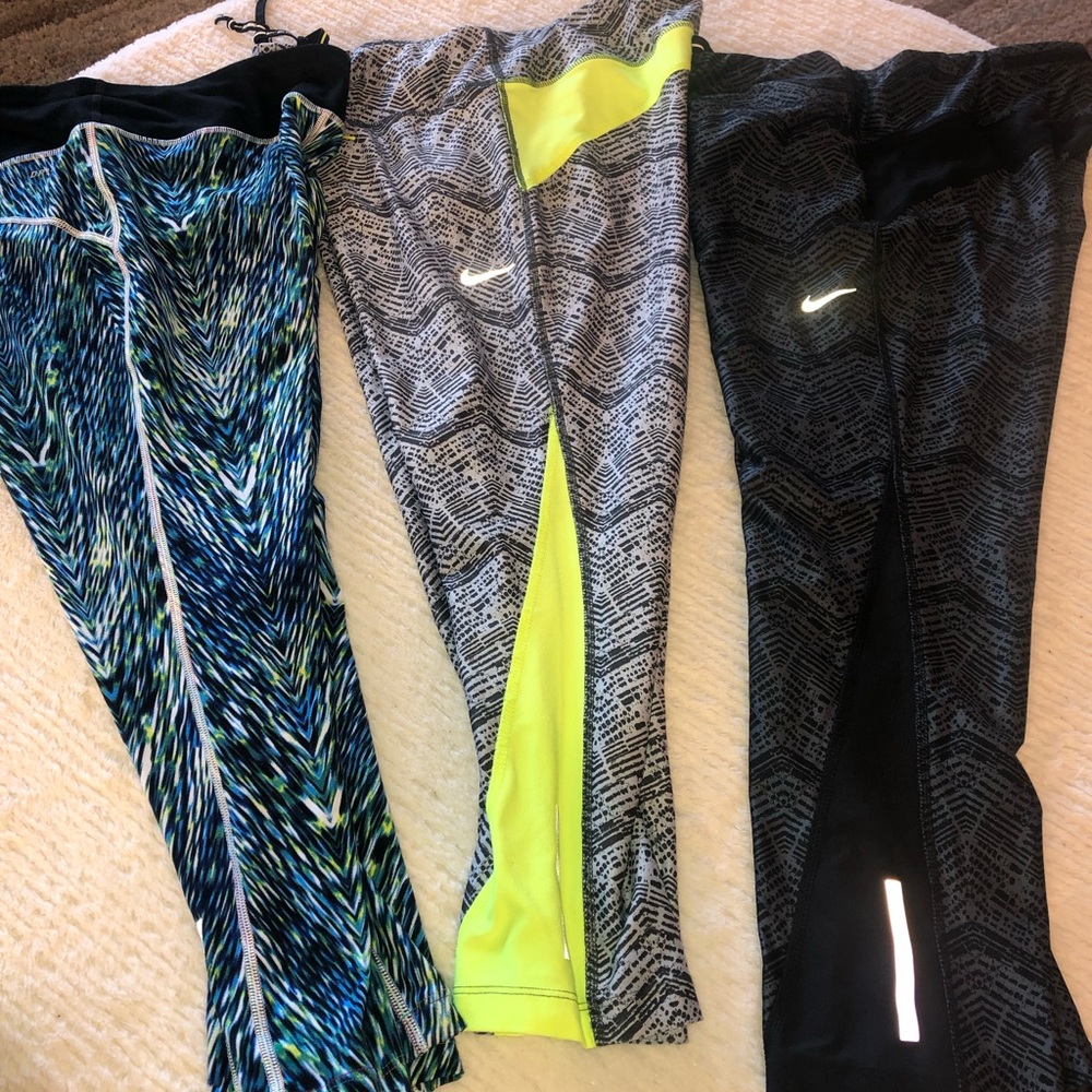 3-Nike Dri-Fit Running Capri Colorful Leggings Women Size L  Ex Condition.